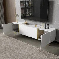 High-Gloss TV Stand with 4 Doors and Modern Minimalist Design, Soft-Close Hinges, Modern Design, Easy to Install, 67" L x 13.5" W x 18" H, White(m-5)