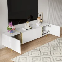 High-Gloss TV Stand with 4 Doors and Modern Minimalist Design, Soft-Close Hinges, Modern Design, Easy to Install, 67" L x 13.5" W x 18" H, White(m-6)