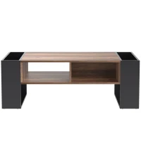 Wood Grain Coffee Table with Handleless Drawer, Double Storage Compartments, Easy Assembly, 43.5" L x 23.5" W x 15.5" H, Grey+Wood(m-11)