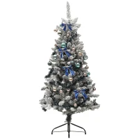 HOMCOM 5ft Prelit Artificial Christmas Tree with Blue Ornaments, Flocked Christmas Tree with LED Lights for Holiday(m-2)