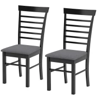 HOMCOM Wooden Dining Chairs Set of 2, Farmhouse Upholstered Kitchen Chairs with Rubber Wood Frame, Black and Gray(m-1)