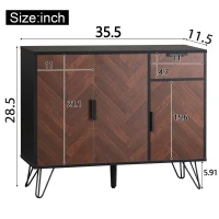 Modern Storage Cabinet with Drawer and Adjustable Shelves, Sideboard with Black Metal Feet, 35.5" L x 11.5" W x 28.5" H, Black+Wood(m-3)