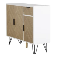 Modern Storage Cabinet with Drawer and Adjustable Shelves, Sideboard with Soft-Close Hinges, 35.5" L x 11.5" W x 28.5" H, White+Wood(m-9)