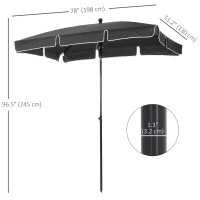 Outsunny 6.5x4ft Rectangle Patio Umbrella Aluminum Tilt Adjustable Garden Parasol Sun Shade Outdoor Canopy Grey(m-3)
