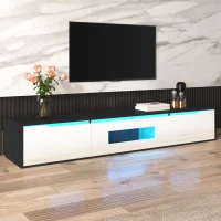 High-Gloss TV Stand with Customizable LED Lighting and Versatile Mounting Options, Modern Design, 71" L x 12" W x 12" H, Black+White(m-1)