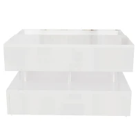 High-Gloss Coffee Table with Glass Top and LED Light, Storage Drawer and Adjustable Height, Easy to Install, 26" L x 21.5" W x 21.5" H, White(m-13)