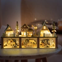 HOMCOM Christmas Village House Decoration, Pre-lit Winter Wonderland with 15 Battery Operated LED Lights, Indoor Room Decor Collection(m-4)