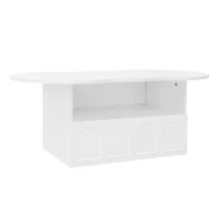 Cloud Coffee Table with Drawer and Open Storage, Particle Board, Cloud Coffee Table with Functional Design, 39.5" L x 23.5" W x 15" H, White(m-14)