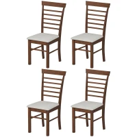 HOMCOM Wooden Dining Chairs Set of 4, Farmhouse Upholstered Kitchen Chairs with Rubber Wood Frame, Dark Brown and Beige(m-1)