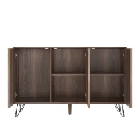 Unique Three-Door Sideboard with Adjustable Shelves, Sturdy and Stable Construction, Easy Assembly, 47" L x 14" W x 29.5" H, Natural(m-12)