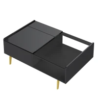 High-Gloss Coffee Table with LED Lighting and Glass Top, Adjustable Heigh, Storage Compartments, Easy to Install, 43.5" L x 21.5" W x 15.5" H, Black(m-13)