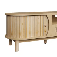 Rattan TV Stand with Solid Wood Doors and Drawers, Natural Country Style Storage Solution, Easy Installation, 65" L x 14.5" W x 18" H, Natural(m-8)