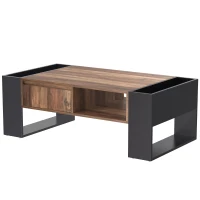 Wood Grain Coffee Table with Handleless Drawer, Double Storage Compartments, Easy Assembly, 43.5" L x 23.5" W x 15.5" H, Grey+Wood(m-12)