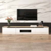 High-Gloss TV Stand with LED Lighting, Modern Design and Versatile Mounting Options, Easy to Install, 71" L x 12" W x 12" H, White+Wood(m-10)