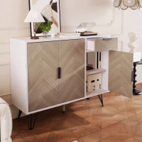 Modern Storage Cabinet with Drawer and Adjustable Shelves, Sideboard with Soft-Close Hinges, 35.5" L x 11.5" W x 28.5" H, White+Wood(m-5)