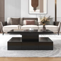 Modern High-Gloss Coffee Table with Hidden Drawer, Durable Particle Board, Modern Design, Easy to Install, 39.5" L x 19.5" W x 15.5" H, Black(m-8)