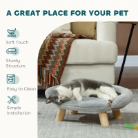 PawHut Elevated Dog Sofa Bed, Cat Couch with Washable Cover, Wooden Legs, for Miniature Dogs, Grey(m-5)