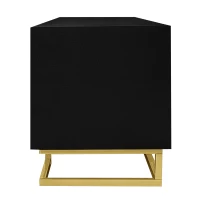 Modern TV Stand with Textured Doors, Gold Handles and Legs, Ample Storage Space, Easy to Install, 63" L x 15" W x 17.5" H, Black(m-15)