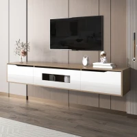 High-Gloss TV Stand with LED Lighting, Modern Design and Versatile Mounting Options, Easy to Install, 71" L x 12" W x 12" H, White+Wood(m-7)