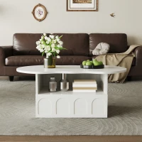 Cloud Coffee Table with Drawer and Open Storage, Particle Board, Cloud Coffee Table with Functional Design, 39.5" L x 23.5" W x 15" H, White(m-1)