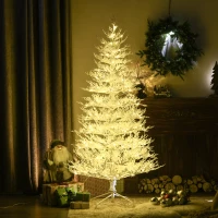 HOMCOM 6' Artificial Snow Christmas Tree with Rime Withered Branches, Warm White or Colourful LED Lights, Auto Open(m-8)