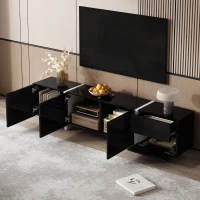 Modern TV Cabinet with High Gloss Finish and LED Light Strip, Ample Storage Space, Easy Assembly, 67" L x 11.5" W x 11.5" H, Black(m-5)