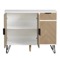 Modern Storage Cabinet with Drawer and Adjustable Shelves, Sideboard with Soft-Close Hinges, 35.5" L x 11.5" W x 28.5" H, White+Wood(m-10)