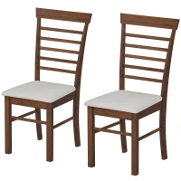 HOMCOM Wooden Dining Chairs Set of 2, Farmhouse Upholstered Kitchen Chairs with Rubber Wood Frame, Dark Brown and Beige(m-1)
