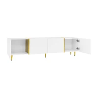 High-Gloss TV Stand with 4 Doors and Modern Minimalist Design, Soft-Close Hinges, Modern Design, Easy to Install, 67" L x 13.5" W x 18" H, White(m-11)