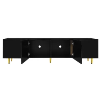 High-Gloss TV Stand with 4 Doors, Modern Design and Soft-Close Hinges, Modern Design, Easy to Install, 67" L x 13.5" W x 18" H, Black(m-10)