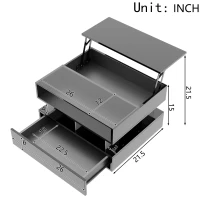 High-Gloss Coffee Table with Glass Top and LED Lighting, Storage Drawer and Adjustable Height, Easy to Install, 26" L x 21.5" W x 21.5" H, Black(m-3)