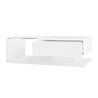 High-Gloss Coffee Table with Glass and LED Effect, Modern Design with Storage Compartment, Easy to Install, 41.5" L x 21.5" W x 12.5" H, White(m-12)