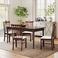 HOMCOM Wooden Dining Chairs Set of 4, Farmhouse Upholstered Kitchen Chairs with Rubber Wood Frame, Dark Brown and Beige(m-7)