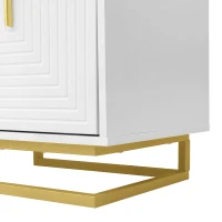 Modern TV Stand with Textured Doors, Gold Handles and Legs, Ample Storage Space, Easy to Install, 63" L x 15" W x 17.5" H, White(m-8)