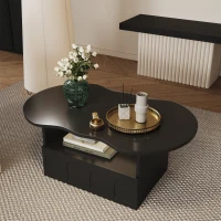 Cloud Coffee Table with Drawer and Open Storage, Particle Board and Modern Design, Easy to Install, 39.5" L x 23.5" W x 15" H, Black(m-4)