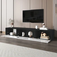 High-Gloss TV Stand with Customizable LED Lighting and Versatile Mounting Options, Modern Design, 71" L x 12" W x 12" H, Black+White(m-7)
