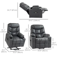 HOMCOM Lift Chair for Elderly, PU Leather Electric Recliner Chair with Quick Assembly, Remote, Cup Holders, Side Pockets, Grey(m-3)
