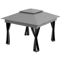 Outsunny 11x11 Canopy Gazebo, Portable Outdoor Patio Shelter with Zipper Mesh Privacy Netting, Carry Bag Included, for Family Use, Light Gray(m-10)