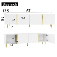 High-Gloss TV Stand with 4 Doors and Modern Minimalist Design, Soft-Close Hinges, Modern Design, Easy to Install, 67" L x 13.5" W x 18" H, White(m-3)
