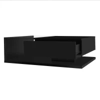 High-Gloss Black Coffee Table with Glass and LED Effect, Spacious Surface and Practical Storage, Easy to Install, 41.5" L x 21.5" W x 12.5" H, Black(m-11)