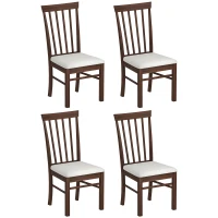 HOMCOM Wooden Dining Chairs Set of 4, Farmhouse Upholstered Kitchen Chairs with Rubber Wood Frame, Dark Brown and Beige(m-11)