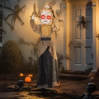 HOMCOM 63" Doll Outdoor Halloween Decoration, Halloween Animatronic with Sound Activated, Light Up Body, Sound Effects, Animated Prop for Haunted House(m-1)