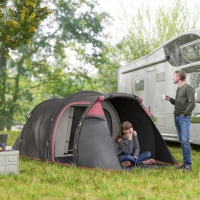 Outsunny Pop Up Camping Tent for 2-3 Person Tent with Screen Room Zippered Doors Carry Bag for Fishing Hiking Dark Grey(m-9)