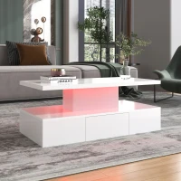 Modern High-Gloss Coffee Table with Hidden Drawer, Particle Board Construction, Modern Design, Easy to Install, 39.5" L x 19.5" W x 15.5" H, White(m-1)