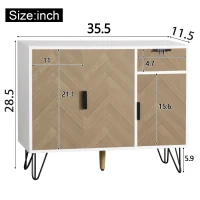 Modern Storage Cabinet with Drawer and Adjustable Shelves, Sideboard with Soft-Close Hinges, 35.5" L x 11.5" W x 28.5" H, White+Wood(m-3)