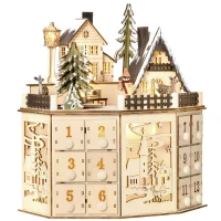 HOMCOM Wooden Christmas Advent Calendar, Lighted 24 Days Countdown to Christmas Table Decoration with Drawers for Kids and Adults, Battery Operated, Natural(m-2)