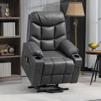 HOMCOM Lift Chair for Elderly, PU Leather Electric Recliner Chair with Quick Assembly, Remote, Cup Holders, Side Pockets, Grey(m-1)