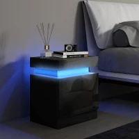 HOMCOM Nightstand, Bedside Table with LED Lights and 2 Drawers for Bedroom, Living Room, Black(m-1)
