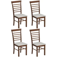 HOMCOM Wooden Dining Chairs Set of 4, Farmhouse Upholstered Kitchen Chairs with Rubber Wood Frame, Dark Brown and Beige(m-11)