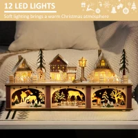 HOMCOM Christmas Village House Decoration, Pre-lit Winter Wonderland with 15 Battery Operated LED Lights, Indoor Room Decor Collection(m-6)